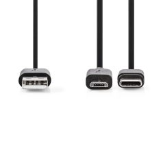   2 az 1-ben kábel | USB 2.0 | USB-A Dugasz | USB Micro-B Dugasz / USB-C™ Dugasz | 480 Mbps | 1.00 m | Nikkelezett | Kerek | PVC | Fekete | Buborékfólia