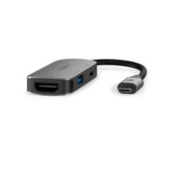   USB Többportos Adapter | USB 3.2 Gen 1 | USB-C™ Dugasz | HDMI™ Kimenet / USB-A Aljzat / USB-C™ Aljzat | 5 Gbps | 0.10 m | Kerek | Nikkelezett | PVC | Szürke | Doboz