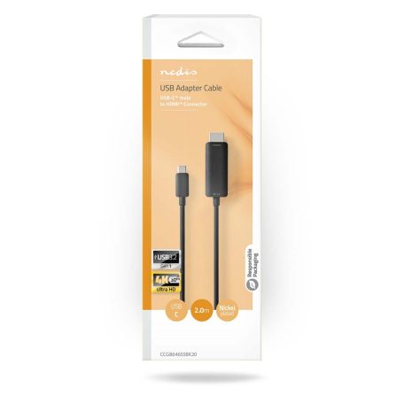 USB-C™ Adapter | USB 3.2 Gen 1 | USB-C™ Dugasz | HDMI™ Csatlakozó | 4K@60Hz | 2.00 m | Kerek | Nikkelezett | PVC | Fekete | Doboz