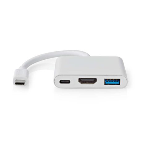 USB Többportos Adapter | USB 3.2 Gen 1 | USB-C™ Dugasz | HDMI™ Kimenet / USB-A Aljzat / USB-C™ Aljzat | 5 Gbps | 0.10 m | Kerek | Nikkelezett | PVC | Fehér | Doboz