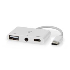   USB Többportos Adapter | USB 2.0 | USB-C™ Dugasz | USB-A Aljzat / USB-C™ Aljzat / 3.5 mm Aljzat | 480 Mbps | 0.10 m | Kerek | Nikkelezett | PVC | Fehér | Doboz
