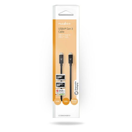 USB kábel | USB 4.0 Gen 3x2 | USB-C™ Dugasz | USB-C™ Dugasz | 240 W | 8K@60Hz | 40 Gbps | Nikkelezett | 1.00 m | Kerek | PVC | Fekete | Doboz