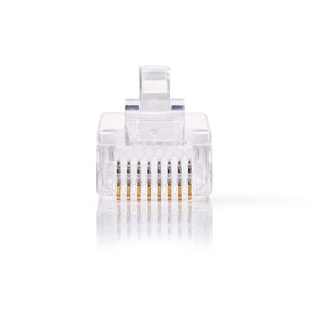 RJ45 csatlakozó | Dugasz | Solid UTP CAT5e | Egyenes | Aranyozott | 10 db | PVC | Átlátszó | Doboz