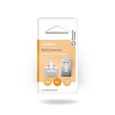 RJ45 csatlakozó | Dugasz | Tömör STP CAT6 | Egyenes | Aranyozott | 10 db | PVC | Átlátszó | Doboz