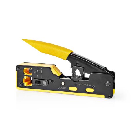 Crimp pliers | CAT5 / CAT5e / CAT6 / CAT6a / CAT7 / RJ12 / RJ45 | Fogó / Lehántás / Szigetelés Eltávolítás | Acél / Gumi | Fekete / Sárga