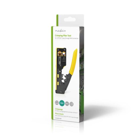 Crimp pliers | CAT5 / CAT5e / CAT6 / CAT6a / CAT7 / RJ12 / RJ45 | Fogó / Lehántás / Szigetelés Eltávolítás | Acél / Gumi | Fekete / Sárga