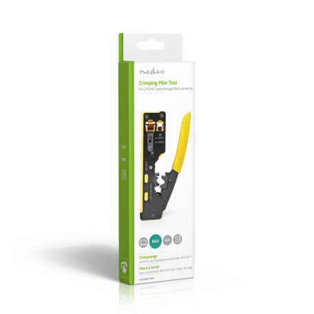 Crimp pliers | CAT5 / CAT5e / CAT6 / CAT6a / CAT7 / RJ12 / RJ45 | Fogó / Lehántás / Szigetelés Eltávolítás | Acél / Gumi | Fekete / Sárga