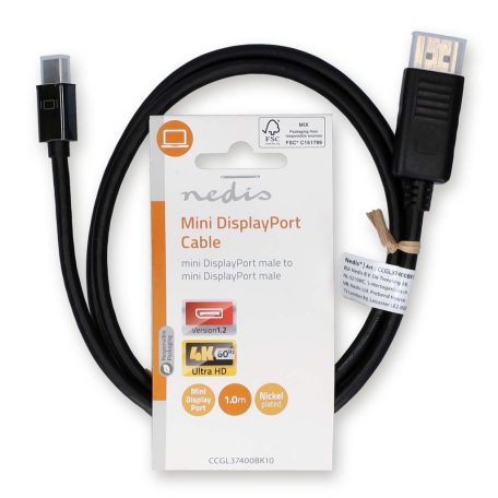 Mini DisplayPort kábel | DisplayPort 1.2 | Mini DisplayPort Dugasz | DisplayPort Dugasz | 21.6 Gbps | Nikkelezett | 1.00 m | Kerek | PVC | Fekete | Label