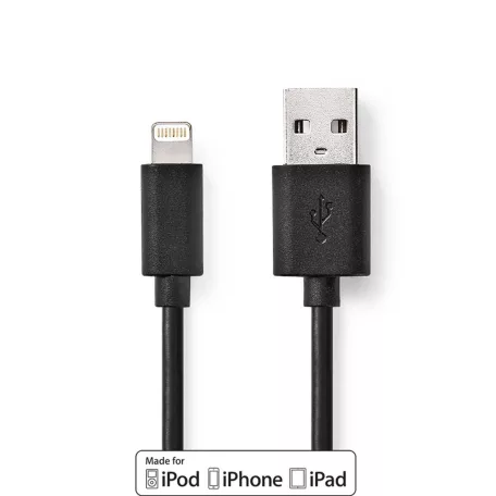 Lightning Kábel | USB 2.0 | Apple Lightning, 8 Pólusú | USB-A Dugasz | 480 Mbps | Nikkelezett | 2.00 m | Kerek | PVC | Fekete | Label