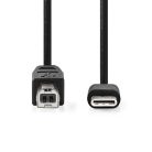 USB kábel | USB 2.0 | USB-C™ Dugasz | USB-B Dugasz | 480 Mbps | Nikkelezett | 1.00 m | Kerek | PVC | Fekete | Label