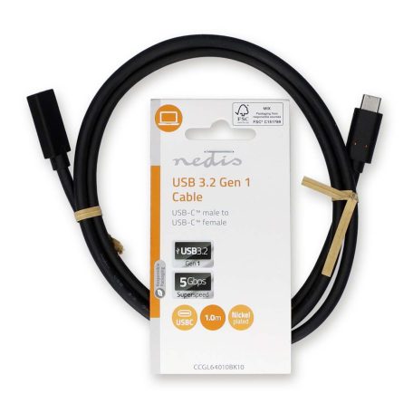 USB kábel | USB 3.2 Gen 1 | USB-C™ Dugasz | USB-C™ Aljzat | 60 W | 4K@60Hz | 5 Gbps | Nikkelezett | 1.00 m | Kerek | PVC | Fekete | Label