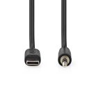 USB-C™ Adapter | USB 2.0 | USB-C™ Dugasz | 3.5 mm Dugasz | 1.00 m | Kerek | Nikkelezett | Fekete | Label