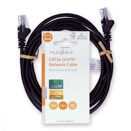 CAT5e hálózati kábel | U/UTP | RJ45 Dugasz | RJ45 Dugasz | 2.00 m | Kerek | PVC | Fekete | Label