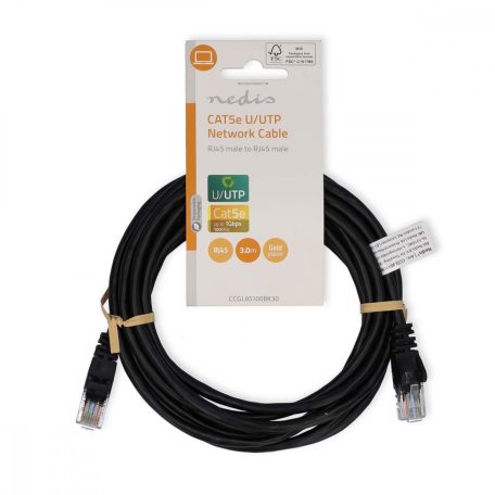 CAT5e hálózati kábel | U/UTP | RJ45 Dugasz | RJ45 Dugasz | 3.00 m | Kerek | PVC | Fekete | Label