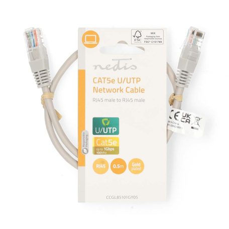 CAT5e hálózati kábel | U/UTP | RJ45 Dugasz | RJ45 Dugasz | 0.50 m | Kerek | PVC | Szürke | Label