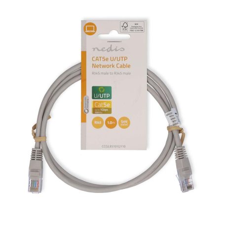 CAT5e hálózati kábel | U/UTP | RJ45 Dugasz | RJ45 Dugasz | 1.00 m | Kerek | PVC | Szürke | Label