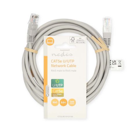 CAT5e hálózati kábel | U/UTP | RJ45 Dugasz | RJ45 Dugasz | 3.00 m | Kerek | PVC | Szürke | Label