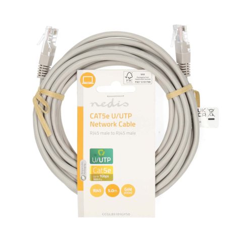 CAT5e hálózati kábel | U/UTP | RJ45 Dugasz | RJ45 Dugasz | 5.00 m | Kerek | PVC | Szürke | Label
