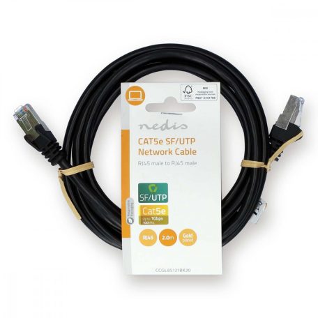 CAT5e hálózati kábel | SF/UTP | RJ45 Dugasz | RJ45 Dugasz | 2.00 m | Kerek | PVC | Fekete | Label