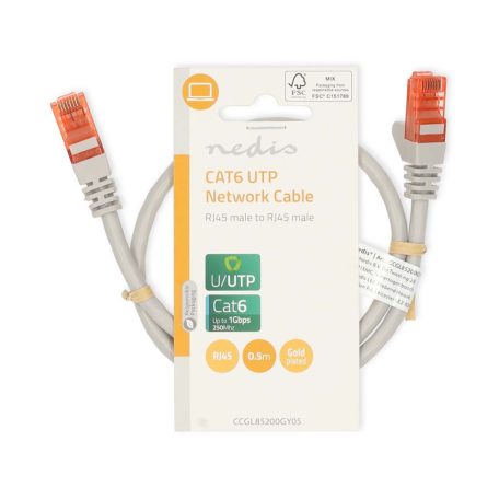 CAT6 hálózati kábel | RJ45 Dugasz | RJ45 Dugasz | U/UTP | 0.50 m | Kerek | PVC | Szürke | Label