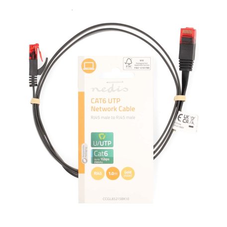 CAT6 hálózati kábel | RJ45 Dugasz | RJ45 Dugasz | U/UTP | 1.00 m | Snagless | Lapos | PVC | Fekete | Label