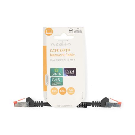 CAT6 hálózati kábel | RJ45 Dugasz | RJ45 Dugasz | S/FTP | 0.15 m | Kerek | LSZH | Fekete | Label