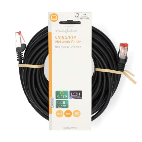 CAT6 hálózati kábel | RJ45 Dugasz | RJ45 Dugasz | S/FTP | 10.0 m | Kerek | LSZH | Fekete | Label