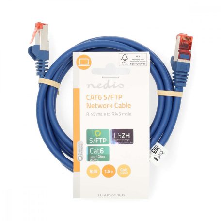 CAT6 hálózati kábel | RJ45 Dugasz | RJ45 Dugasz | S/FTP | 1.50 m | Kerek | LSZH | Kék | Label