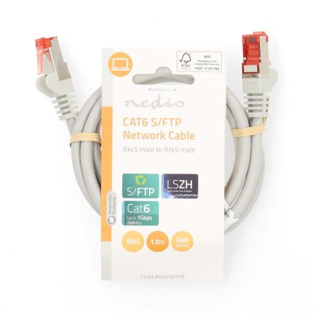 CAT6 hálózati kábel | RJ45 Dugasz | RJ45 Dugasz | S/FTP | 1.00 m | Kerek | LSZH | Szürke | Label