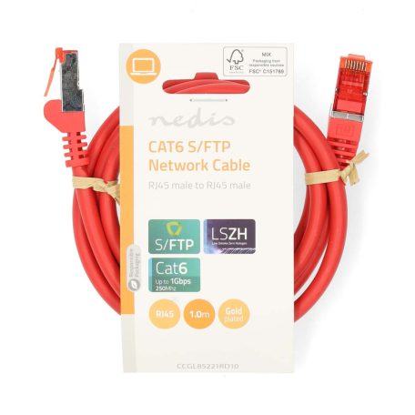 CAT6 hálózati kábel | RJ45 Dugasz | RJ45 Dugasz | S/FTP | 1.00 m | Kerek | LSZH | Piros | Label