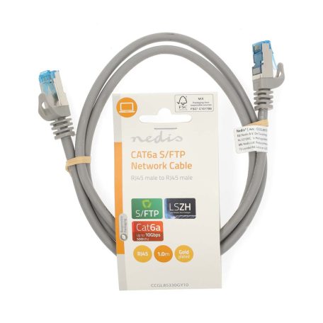 CAT6a hálózati kábel | S/FTP | RJ45 Dugasz | RJ45 Dugasz | 1.00 m | Snagless | Kerek | LSZH | Szürke | Label