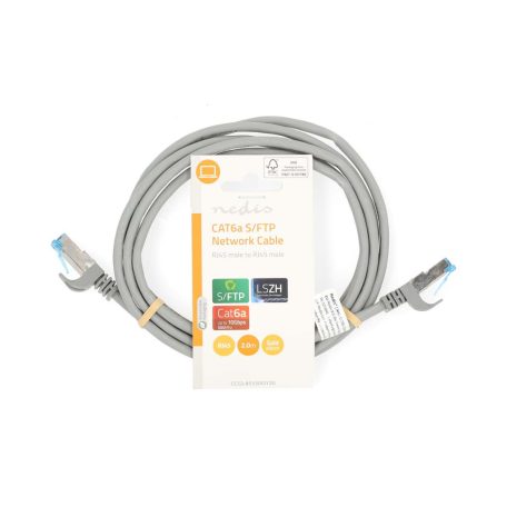 CAT6a hálózati kábel | S/FTP | RJ45 Dugasz | RJ45 Dugasz | 2.00 m | Snagless | Kerek | LSZH | Szürke | Label