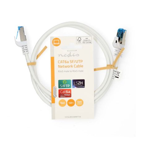 CAT6a hálózati kábel | S/FTP | RJ45 Dugasz | RJ45 Dugasz | 1.00 m | Snagless | Kerek | LSZH | Fehér | Label