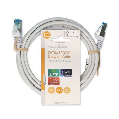 CAT6a hálózati kábel | S/FTP | RJ45 Dugasz | RJ45 Dugasz | 2.00 m | Snagless | Kerek | LSZH | Fehér | Label