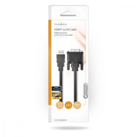 HDMI™ kábel | HDMI™ Csatlakozó | DVI-D 24+1-Érintkezős Dugasz | 1080p | Nikkelezett | 2.00 m | Egyenes | PVC | Fekete | Boríték
