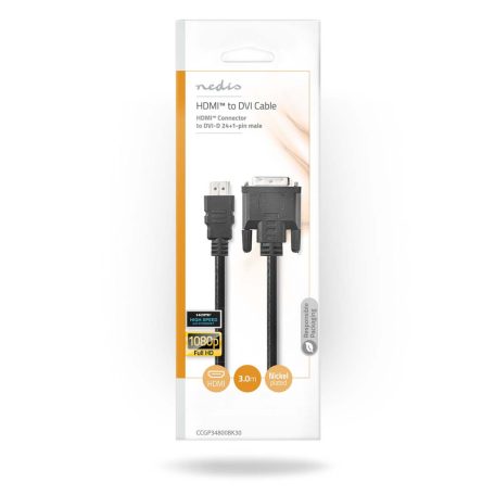 HDMI™ kábel | HDMI™ Csatlakozó | DVI-D 24+1-Érintkezős Dugasz | 1080p | Nikkelezett | 3.00 m | Egyenes | PVC | Fekete | Boríték