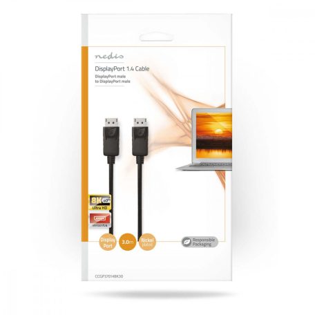 DisplayPort kábel | DisplayPort Dugasz | DisplayPort Dugasz | 8K@60Hz | Nikkelezett | 3.00 m | Kerek | PVC | Fekete | Műanyag Zacskó