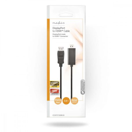 DisplayPort kábel | DisplayPort Dugasz | HDMI™ Csatlakozó | 1080p | Nikkelezett | 2.00 m | Kerek | PVC | Fekete | Boríték