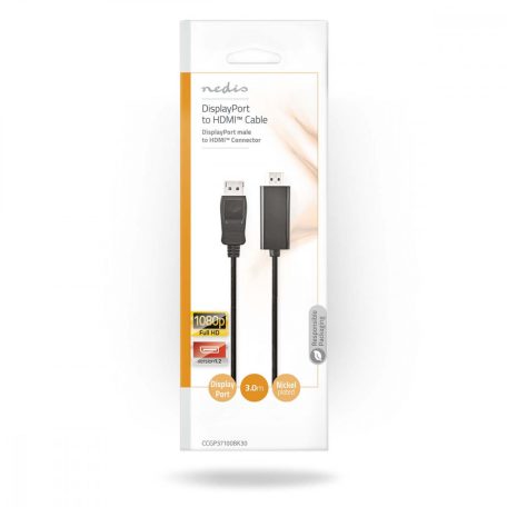 DisplayPort kábel | DisplayPort Dugasz | HDMI™ Csatlakozó | 1080p | Nikkelezett | 3.00 m | Kerek | PVC | Fekete | Boríték