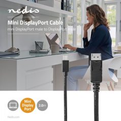   Mini DisplayPort kábel | DisplayPort 1.4 | Mini DisplayPort Dugasz | DisplayPort Dugasz | 48 Gbps | Nikkelezett | 2.00 m | Kerek | PVC | Fekete | Műanyag Zacskó