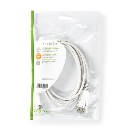 Mini DisplayPort kábel | DisplayPort 1.4 | Mini DisplayPort Dugasz | DisplayPort Dugasz | 48 Gbps | Nikkelezett | 2.00 m | Kerek | PVC | Fehér | Műanyag Zacskó