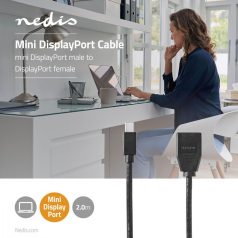   Mini DisplayPort kábel | DisplayPort 1.4 | Mini DisplayPort Dugasz | DisplayPort Aljzat | 48 Gbps | Nikkelezett | 0.20 m | Kerek | PVC | Fekete | Műanyag Zacskó