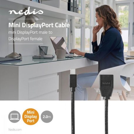 Mini DisplayPort kábel | DisplayPort 1.4 | Mini DisplayPort Dugasz | DisplayPort Aljzat | 48 Gbps | Nikkelezett | 0.20 m | Kerek | PVC | Fekete | Műanyag Zacskó