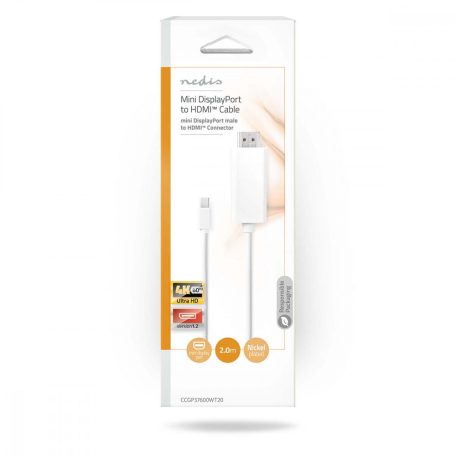 Mini DisplayPort kábel | DisplayPort 1.2 | Mini DisplayPort Dugasz | HDMI™ Csatlakozó | 21.6 Gbps | Nikkelezett | 2.00 m | Kerek | PVC | Fehér | Műanyag Zacskó
