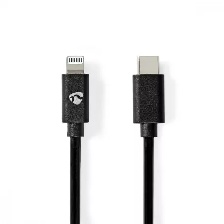Lightning Kábel | USB 2.0 | Apple Lightning, 8 Pólusú | USB-C™ Dugasz | 480 Mbps | Nikkelezett | 1.00 m | Kerek | PVC | Fekete | Boríték