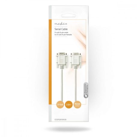 Soros kábel | D-SUB 9-Tűs Dugasz | D-SUB 9-Tűs Aljzat | Nikkelezett | 2.00 m | Kerek | PVC | Elefántcsont | Boríték