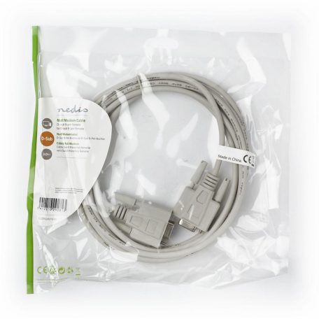 Null modem kábellel | D-SUB 9-Tűs Aljzat | D-SUB 9-Tűs Aljzat | Nikkelezett | 3.00 m | Kerek | PVC | Elefántcsont | Műanyag Zacskó