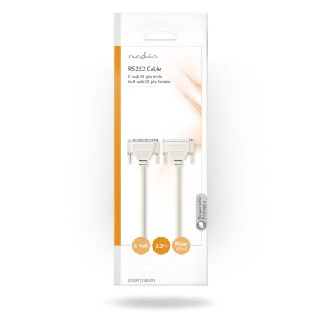 Soros kábel | D-SUB 25-Tűs Dugasz | D-SUB 25-Tűs Aljzat | Nikkelezett | 2.00 m | Kerek | PVC | Elefántcsont | Boríték