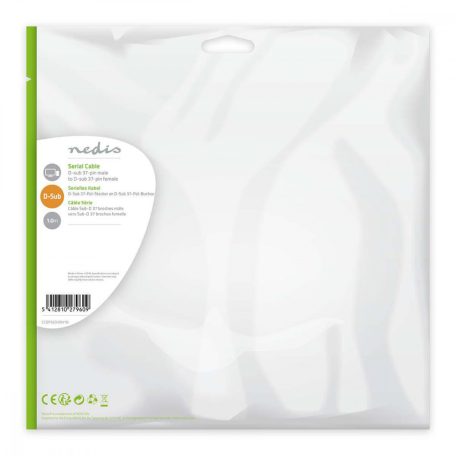 Soros kábel | D-SUB 37-Tűs Dugasz | D-SUB 37-Tűs Aljzat | Nikkelezett | 1.00 m | Kerek | PVC | Elefántcsont | Műanyag Zacskó