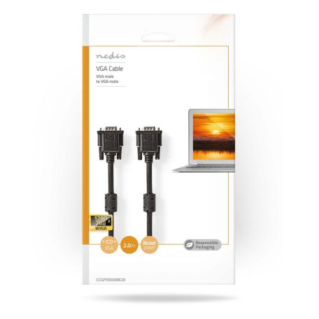 VGA kábel | VGA Dugasz | VGA Dugasz | Nikkelezett | Maximális felbontás: 1280x768 | 2.00 m | Kerek | ABS | Fekete | Boríték